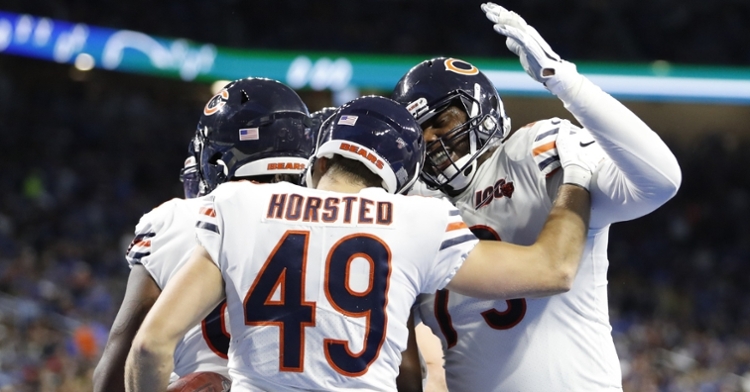 Bears quarterback Mitchell Trubisky threw three touchdowns, including one to tight end Jesper Horsted. (Credit: Raj Mehta-USA TODAY Sports)