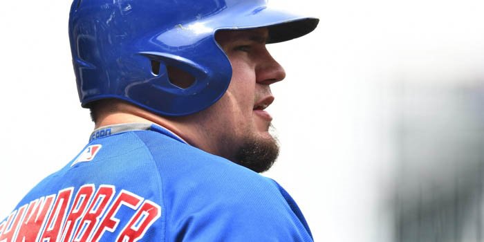 Thus far this year, Chicago Cubs slugger Kyle Schwarber is enduring a woeful season at the plate, but it is not entirely his fault. Credit: Ron Chenoy-USA TODAY Sports