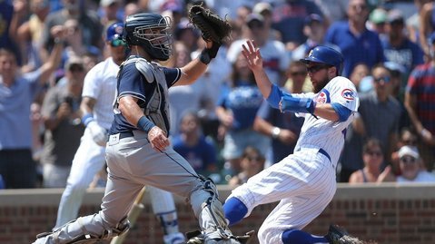 Ben Zobrist scored what proved to be the winning run with a great slide in the second inning. (Photo Credit: Dennis Wierzbicki-USA TODAY Sports)