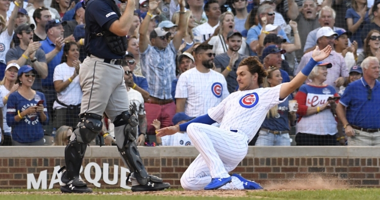 Albert Almora Jr. scored one of the five runs manufactured by the Chicago Cubs in the bottom of the seventh inning. (Credit: David Banks-USA TODAY Sports)