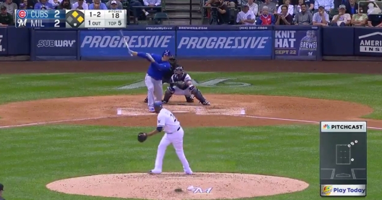 Chicago Cubs first baseman Anthony Rizzo plated two runs with a double that skirted past first base.