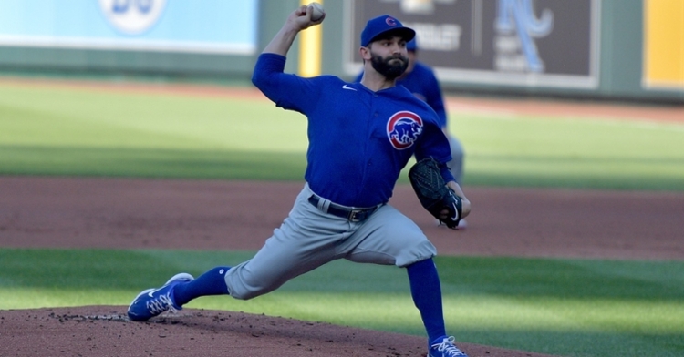 Cubs starter Tyler Chatwood was pulverized by the Royals' bats in a disastrous outing. (Credit: Denny Medley-USA TODAY Sports)