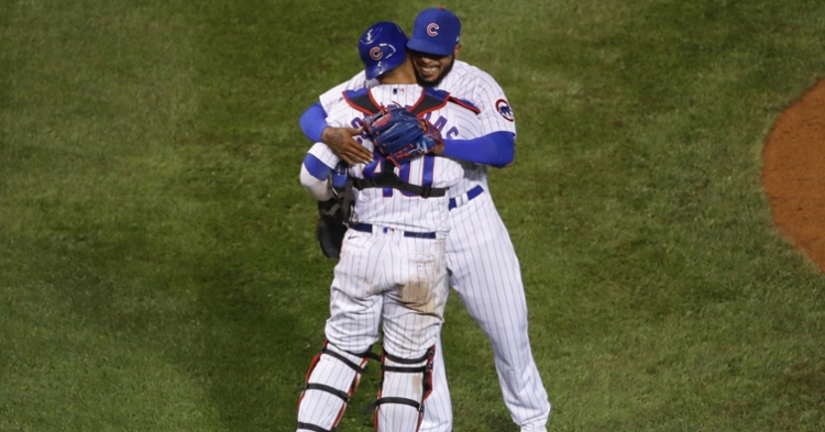 Contreras and Jeffress celebrate another win (Kamil Krzaczynski -USAT)