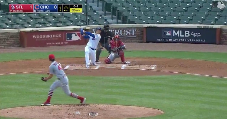 Aided by the wind, Anthony Rizzo lined a 430-foot bomb out to center field at the Friendly Confines.