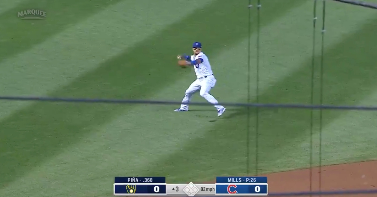 WATCH: Javier Baez shows off his cannon, throws out runner from