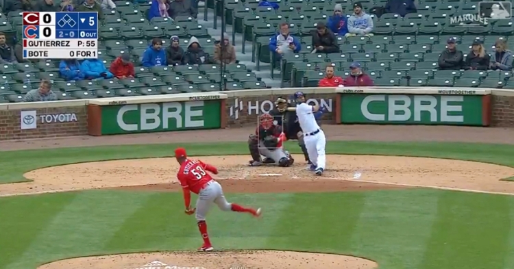 Cubs third baseman David Bote tagged Reds starter Vladimir Gutierrez for Gutierrez's first home run given up as a big leaguer.