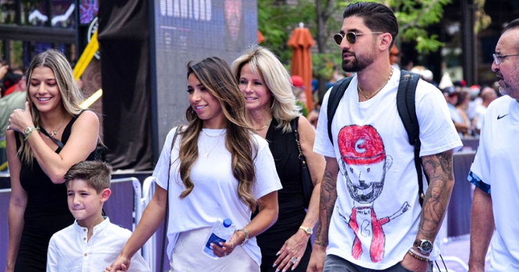 Nicholas and Liam Castellanos went viral over the T-shirt worn by Nicholas at the 2021 MLB All-Star Game. (Credit: @Reds on Twitter)