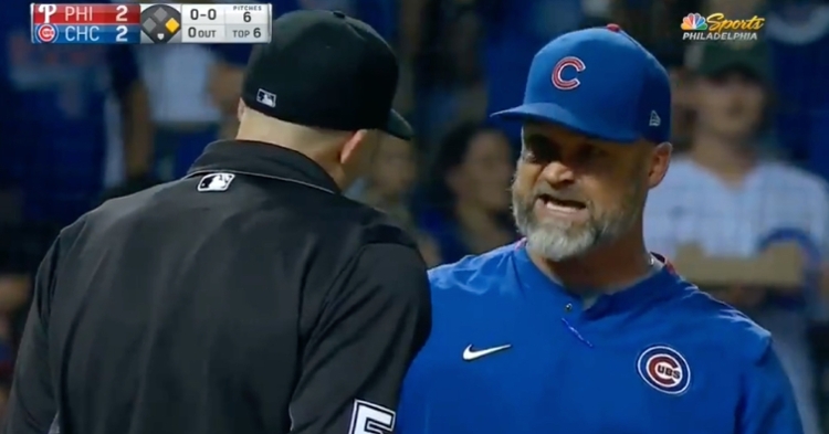 David Ross was irked after Bryce Harper drew a walk on a borderline pitch, and Nic Lentz did not hesitate to eject the second-year skipper.