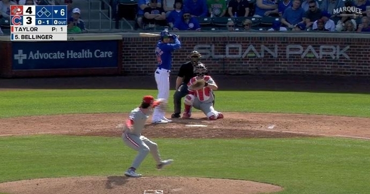 Watch Chicago Cubs center fielder Cody Bellinger hit first home