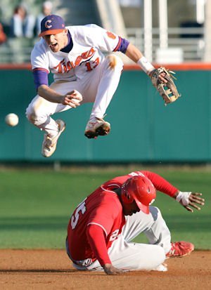 Brad Miller attempts a double play against NC State. (Photos: fotoman)