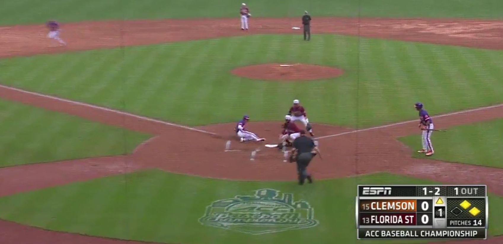 WATCH Clemson scores 3 on wild play to open ACC Baseball Championship