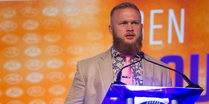 Boulware meets with the media last week in Charlotte