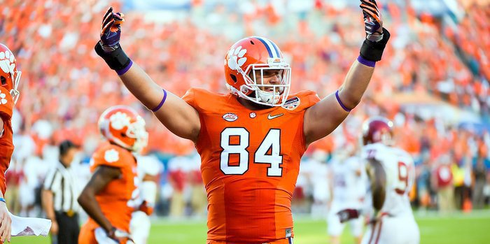 Smith celebrates after a Clemson touchdown in the Orange Bowl