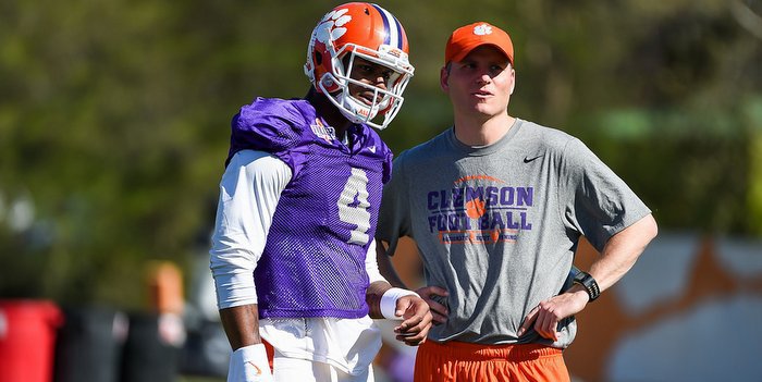 Streeter (right) talks to Watson at a recent practice
