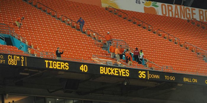 Clemson defeated Ohio St. 40-35 in the Orange Bowl