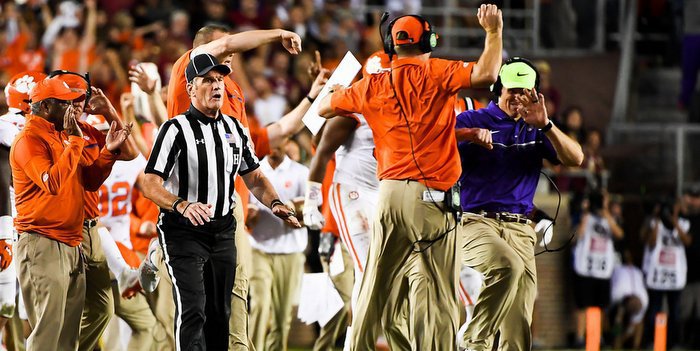 Venables celebrates the final stop against FSU
