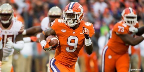 Travis Etienne led Clemson's running back group in snaps for a second time this season, in a second-straight game.