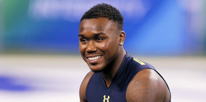 Jadar Johnson smiles at the NFL Scouting Combine
