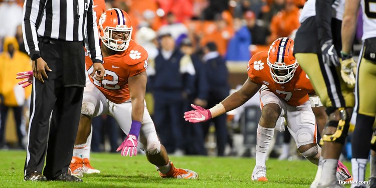 Christian Wilkins surfs during the third quarter of Clemson's 24-10 win.