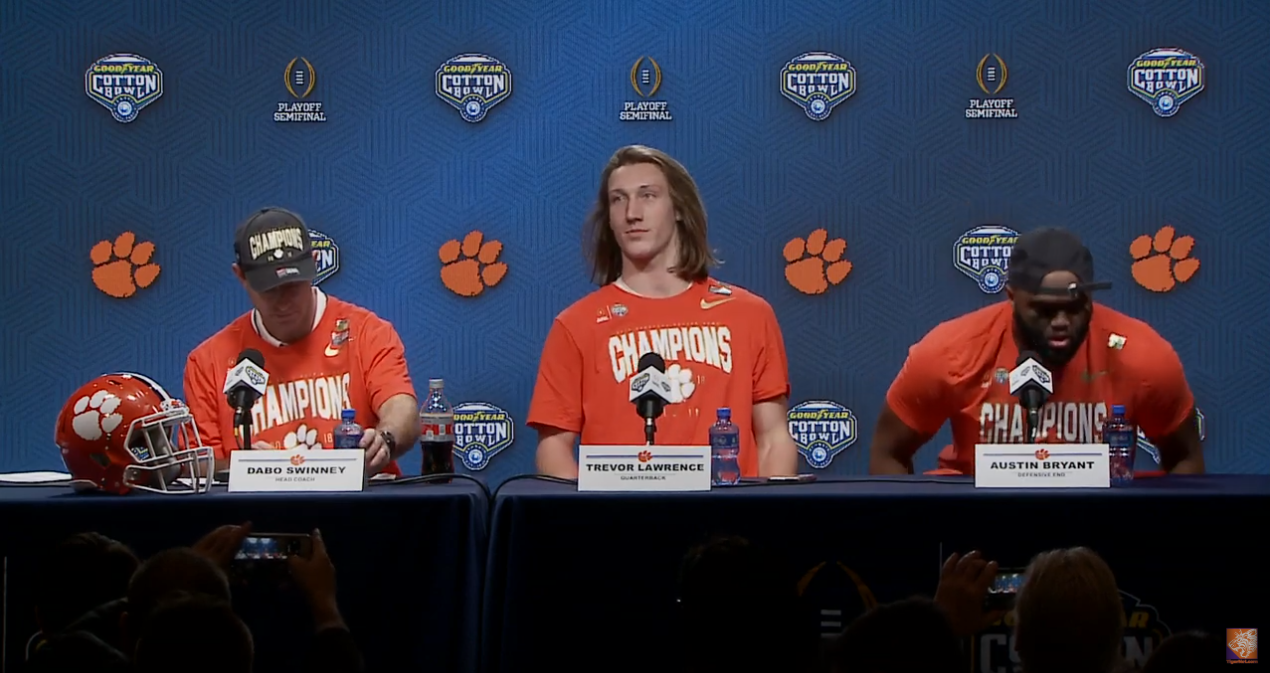 Dabo Swinney, Trevor Lawrence, Austin Bryant - post-game press conference |  TigerNet