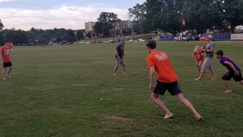 Playing football on Bowman Field last Friday