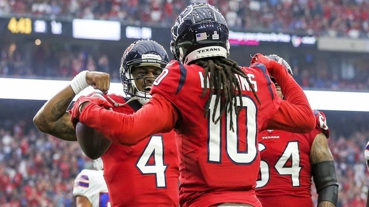 Hopkins and Watkins celebrating a touchdown (Ron Chenoy - USA Today Sports)
