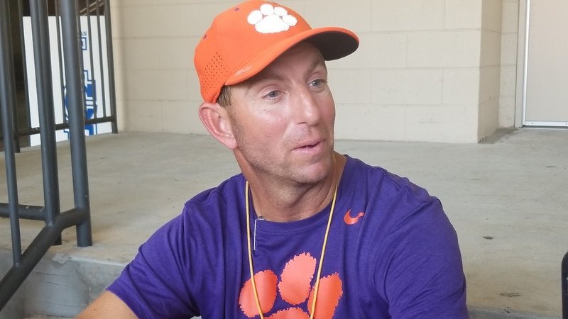 Swinney talks to the media following Thursday's scrimmage