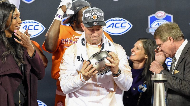 We all can only hope we have someone look at us the way Swinney looks at the ACC trophy