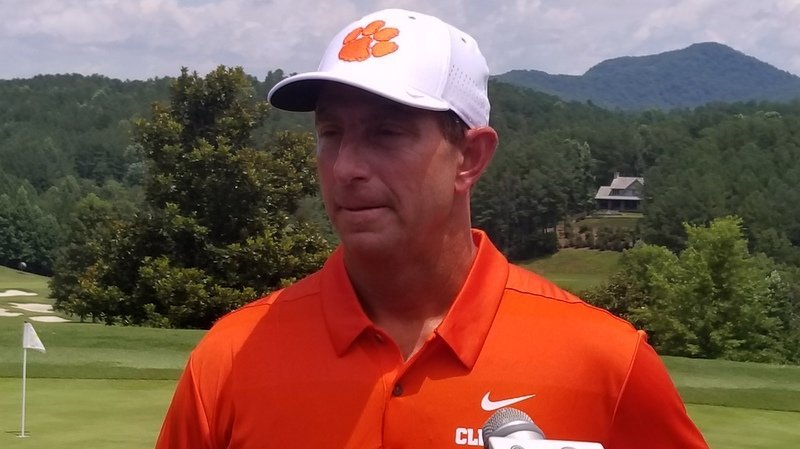 Swinney speaks to the media at his golf outing Tuesday