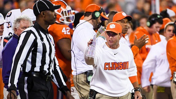 Swinney yells at an official during the loss to Pitt two years ago