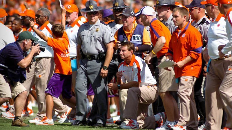 Ten Years of All In: Tigers caught glimpse of emotional Swinney after win over Auburn