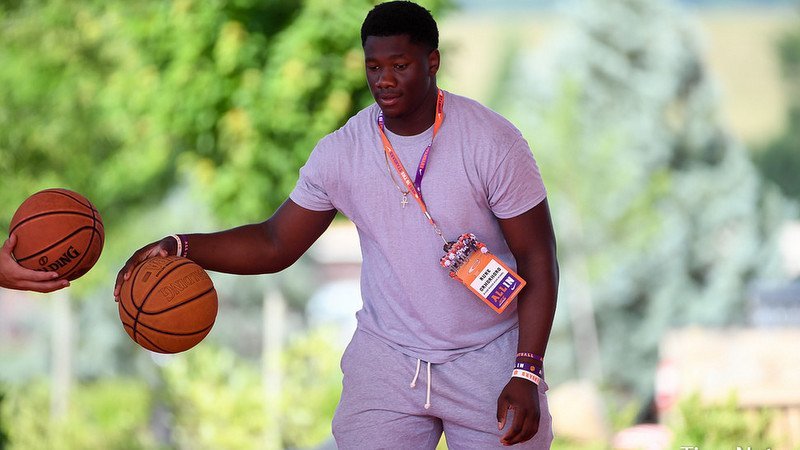 Orhorhoro plays pickup basketball Thursday at Clemson's operations building