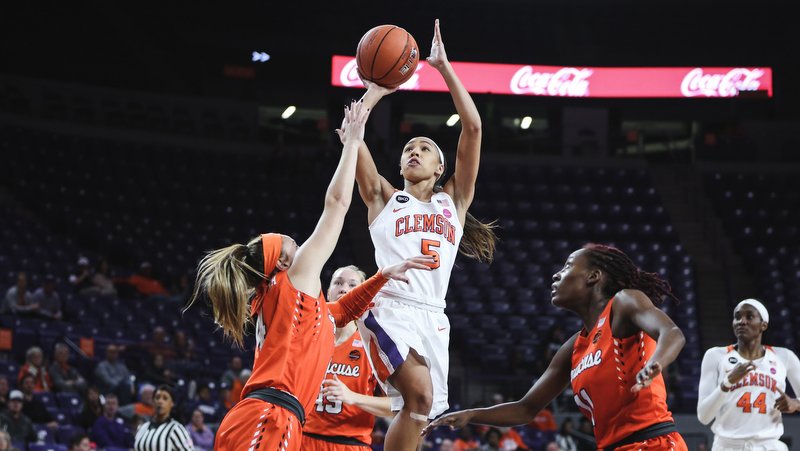 Danielle Edwards scored 17 points in Clemson's effort to complete the regular-season sweep of the Seminoles. (Lawton Hilliard photo)
