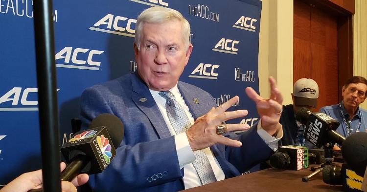 Brown talks to the media at the ACC Kickoff.