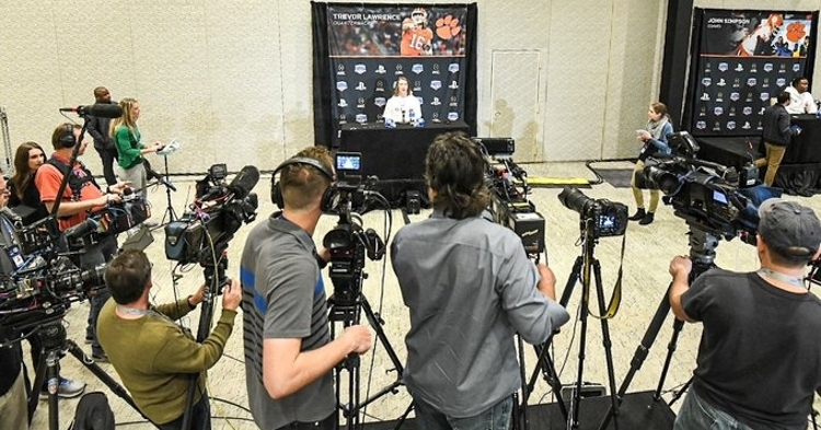 Trevor Lawrence speaks to the media Tuesday. (Photo courtesy Fiesta Bowl)