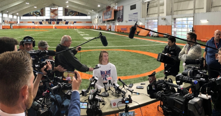 Trevor Lawrence speaks with the media Tuesday