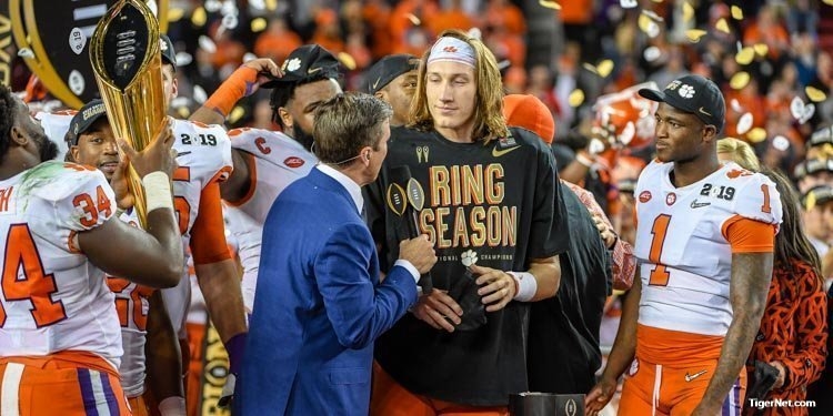 Trevor Lawrence celebrates Clemson's National Championship