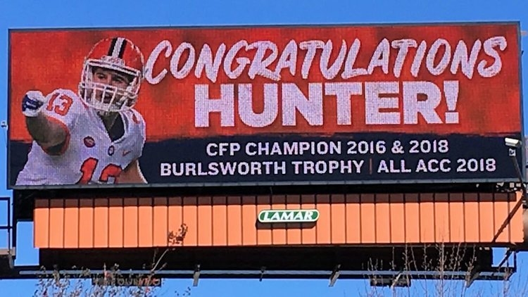 Billboard in Socastee, SC honors Hunter Renfrow