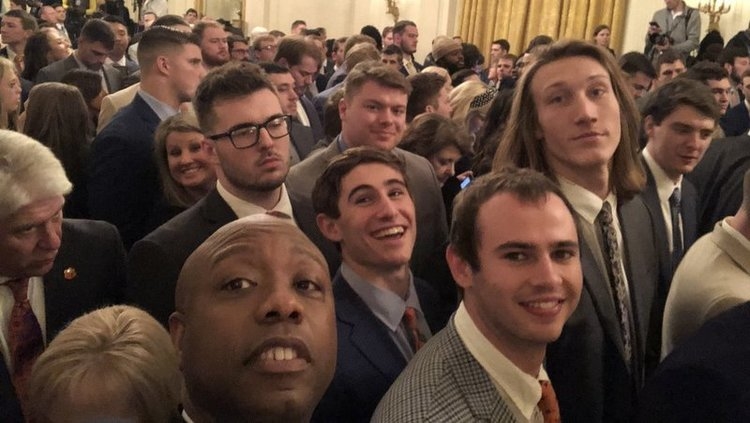 Hunter Renfrow and his teammates smile for the camera at the White House