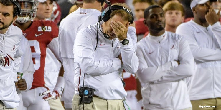 Saban on the sidelines during Clemson's 44-16 title win