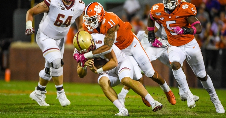 Isaiah SImmons lowers the boom on the BC quarterback.