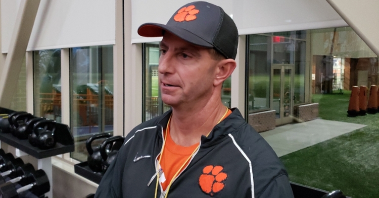 Swinney talks to the media after Wednesday's practice