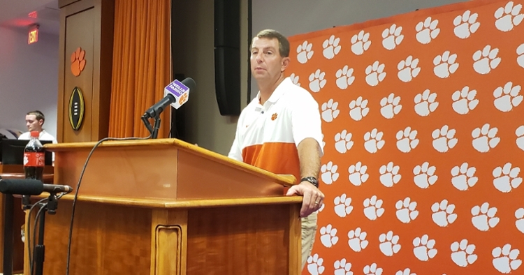 Dabo Swinney talks to the media Tuesday