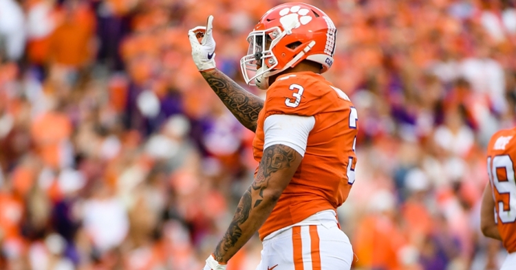 Clemson defensive end Xavier Thomas after making a play Saturday