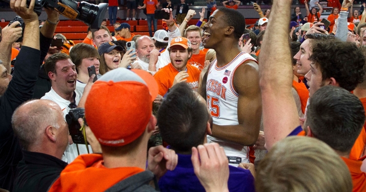 Clemson players and fans celebrate after win over FSU (Photo: Josh Kelly / USATODAY)