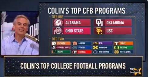 Cowherd also says Clemson isn't in the class of FSU and Miami if they are on.