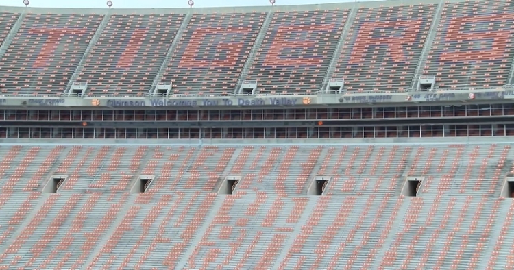 Clemson has seatback pairings in mostly twos and fours around the stadium.