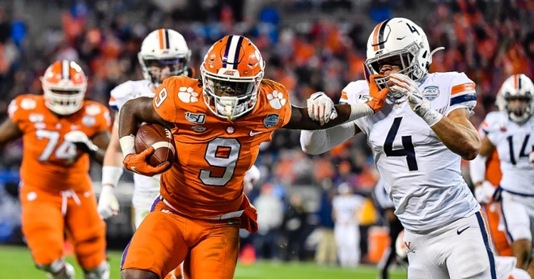 Travis Etienne averaged 8.1 yards per carry with over 100 rushing yards against Virginia last year.