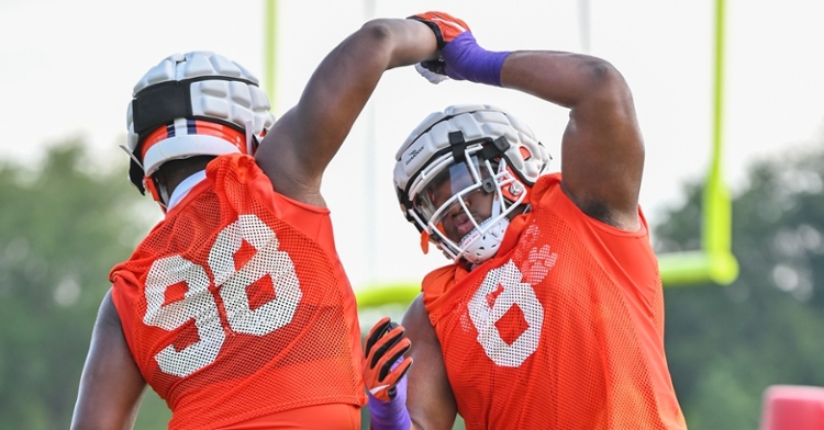 Myles Murphy (98) and Tre Williams (8) have made an impression in camp. (Photo courtesy of CU Athletics)