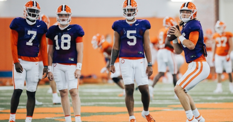 The four quarterbacks work out last week. (Photo courtesy of CU Athletics)